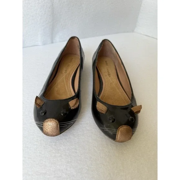 Vintage Marc Jacobs Black Rose Gold Mouse ballet Patent leather Made In Italy 35 Flats & Loafers